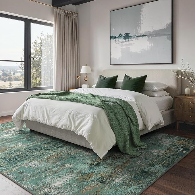 GENIMO Abstract Area Rug 8x10, Washable Large Modern Rug Non Slip, Low Pile Lightweight Soft Carpet for Living Room, Bedroom, Dining Room, Turquoise