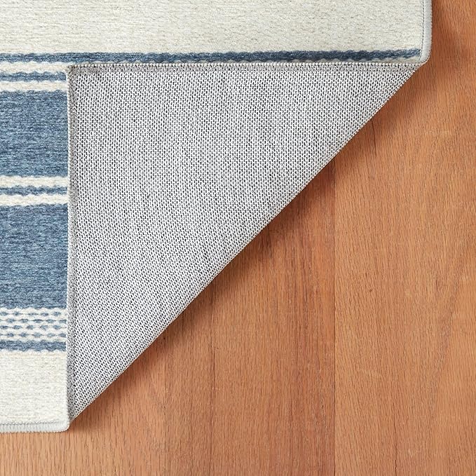 Dash & Albert Bowman Stripe Blue Machine Washable Rug, 2 X 3 Feet, Blue Stripe Pattern