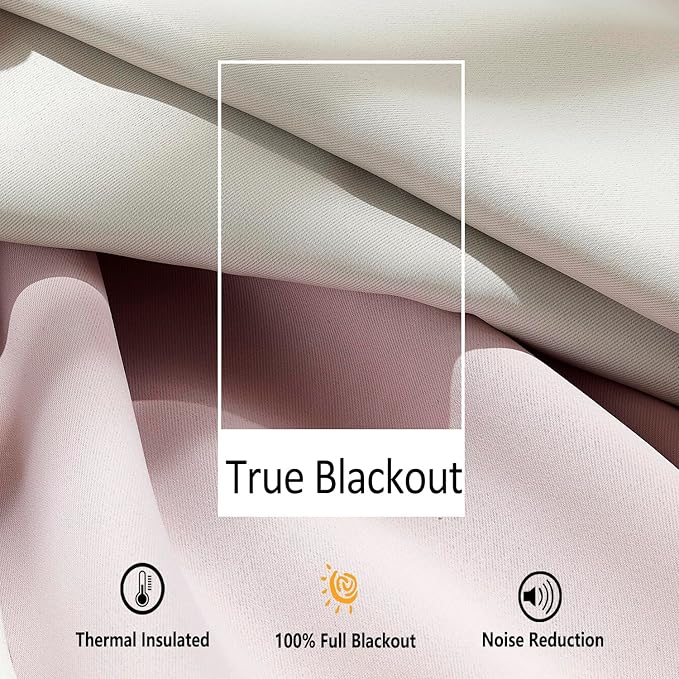 Pom-pom Pink Blackout Curtains for Bedroom 63inch Length Energy Efficient 100% Full Blackout Window Panels for Baby Girls Nursery Living Room Adorable Rod Pocket Drapes 2pcs 52"w Rod Pocket
