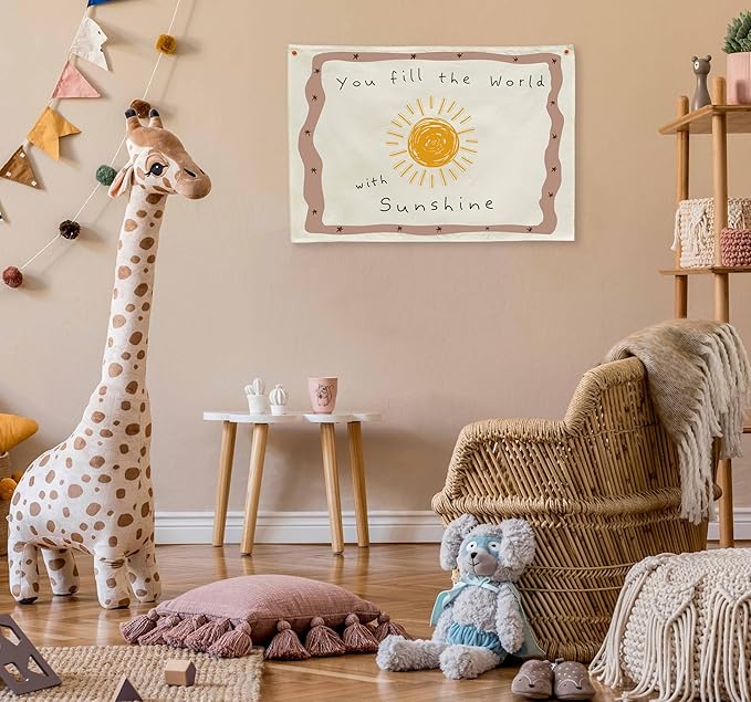 Positive Toddler Kids Growth Stuff for Nursery Bedroom Playroom Above Crib Wall Decor Hanging Rectangular Banner Poster Flag Sign Gift Baby Shower Birthday Baptism Christmas Gift You Fill the World