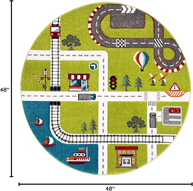 SAFAVIEH Carousel Kids Collection 4' Round Green / Ivory CRK192Y Neighborhood Nursery Playroom Area Rug