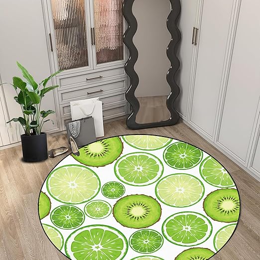 Kiwi Fruit Round Rug Green Circle Rugs for Bedroom Dorm Living Room Chinese Gooseberry Area Rug Floor Mat Pad Doormat Carpet, 4'X4'(120x120cm)