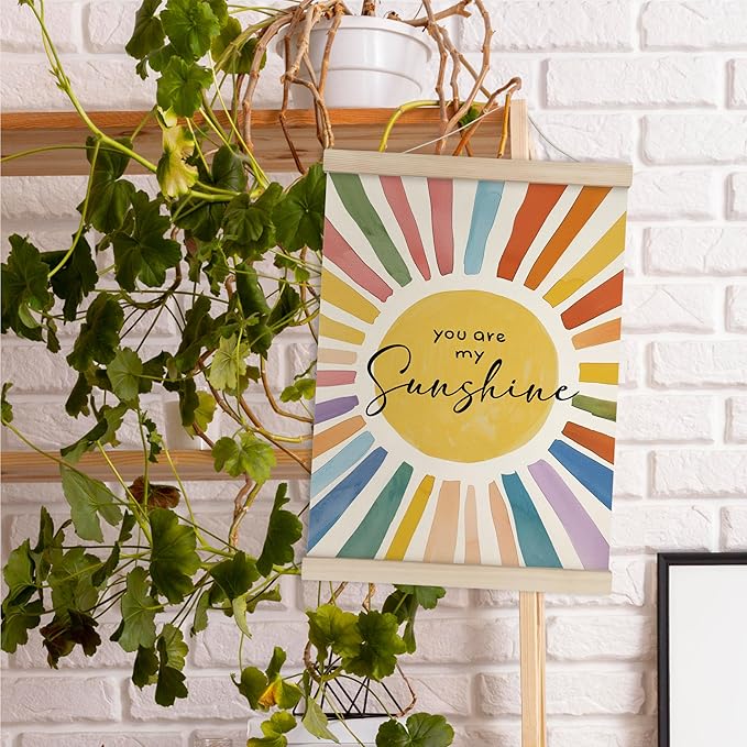 HRQKO You Are My Sunshine Wall Decor Poster Hanger Frame, Nursery Wall Art, Sunshine Playroom Wall Art with Wooden Frames, Boho Sunshine Wall Hanging Banner Decor for Toddler Kids Room, 12x16 Inch