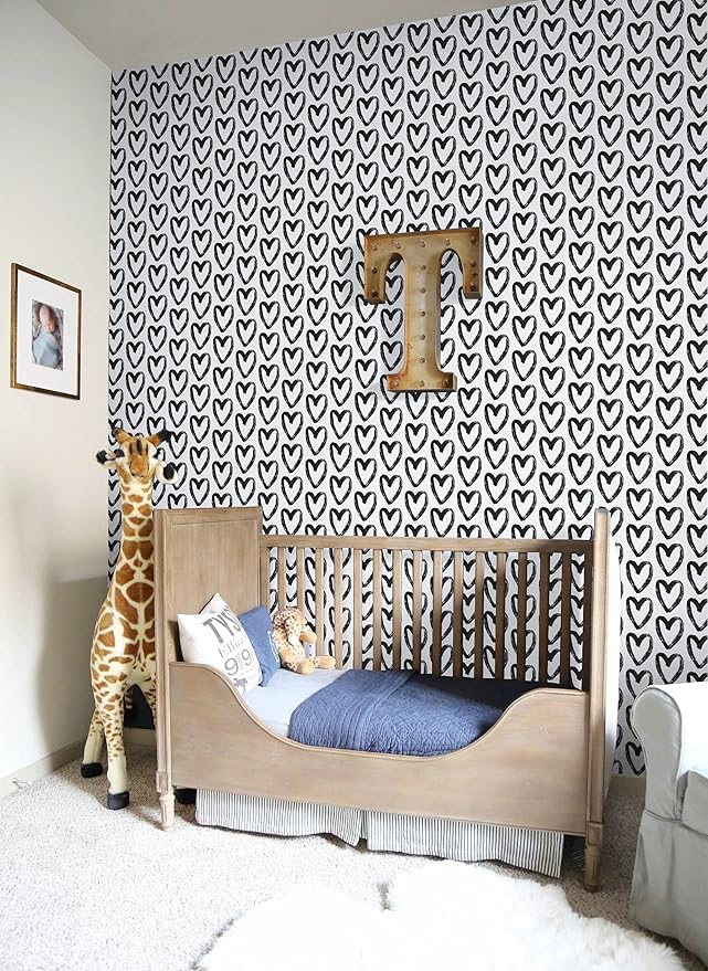 Timeet Black Wallpaper Peel and Stick Wallpaper 17.7"x197" Black White Vinyl Self Adhesive Contact Paper Removable Wall Paper Decorative for Living Room Bathroom Kids Bedroom Decor