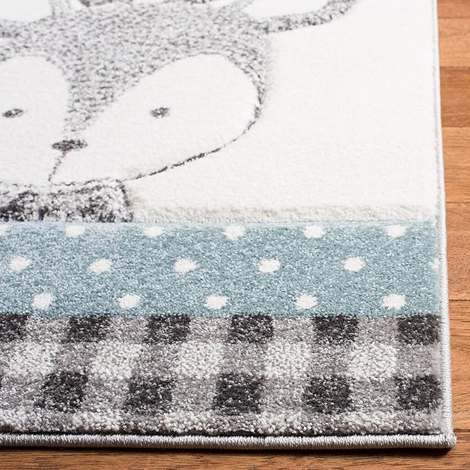 SAFAVIEH Carousel Kids Collection Area Rug - 5'3" Square, Grey & Ivory, Animal Design, Non-Shedding & Easy Care, Ideal for High Traffic Areas for Boys & Girls in Playroom, Nursery, Bedroom (CRK188B)