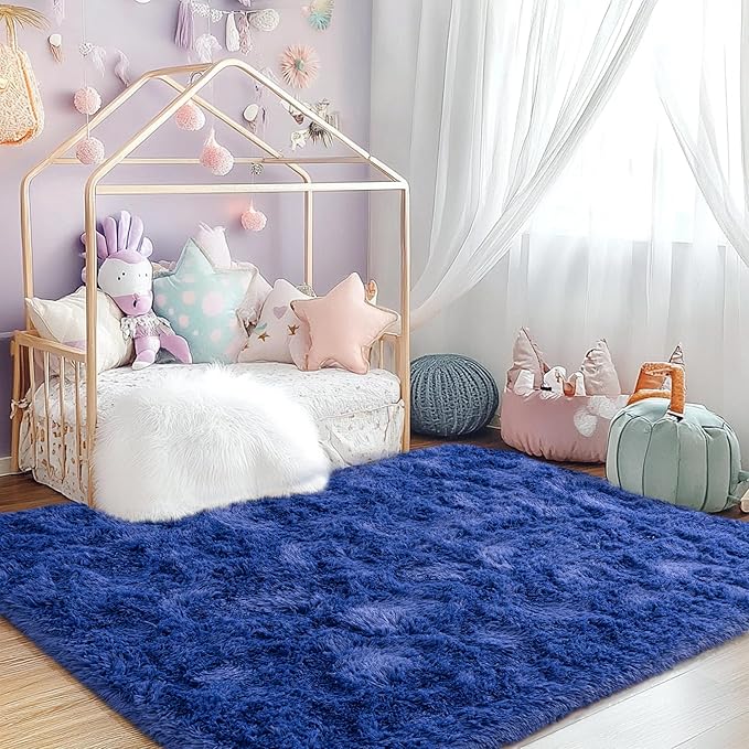 Dark Blue Rug 2x3 - Small Rugs for Living Room Height Pile 1.4" Plush - Fuzzy Throw Rugs for Bedroom - Navy Blue