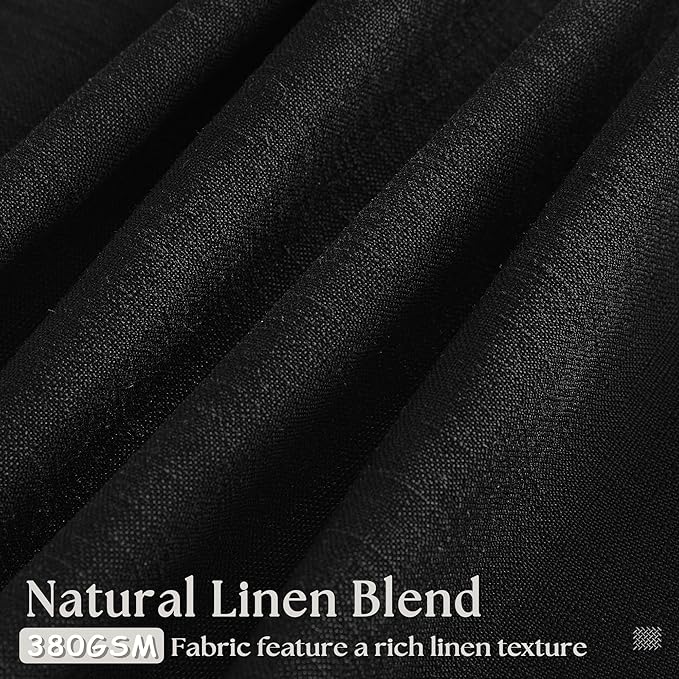 Black Linen Curtains 102 Inches Long 2 Panels for Living Room Modern Thick Linen Flax Pinch Pleated Memory Trained Light Filtering Ceiling Semi Sheer 102 Inch Curtain with Hook Rings Back Tab