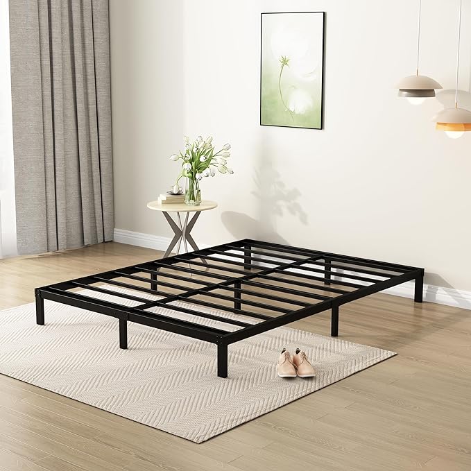 7 Inch Queen Bed Frame Heavy Duty Low Profile Metal Platform No Box Spring Needed, Maximum Storage, Easy to Assembly, Noise Free, Black