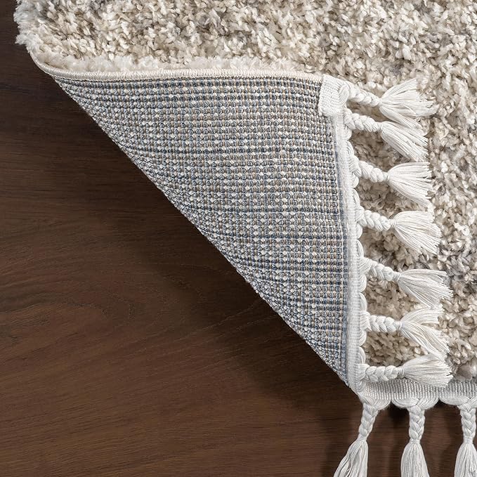 nuLOOM Brooke Shag Tasseled Area Rug - Oval 4x6 Shag Area Rug Casual Ivory Rugs for Living Room Bedroom Dining Room Nursery
