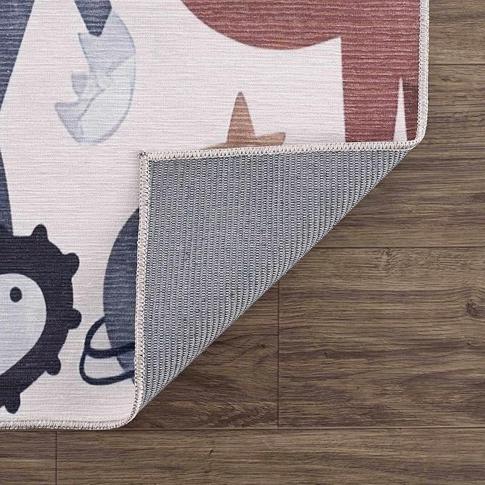 Hauteloom Libra Living Room, Bedroom Machine Washable Area Rug - Dinosaur, Car - Beige, Brown, Terracotta - 7'10" x 10'2"