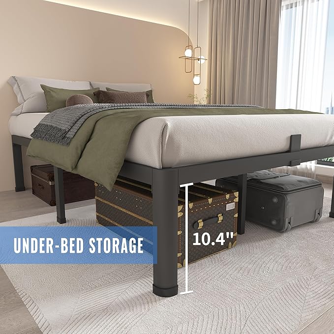 MAF 12 Inch California King Metal Platform Bed Frame with Round Corner Legs, Mattress Slide Stopper, 3000 LBS Heavy Duty Steel Slats Support, No Box Spring Needed, Noise Free