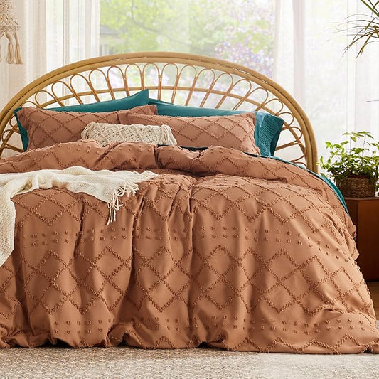 Bedsure Boho Duvet Cover Queen Size,Burnt Orange Breathable & Soft Boho Bedding,Machine Washable Comforter Cover for All Seasons, Includes 1 Duvet Cover 90"x90" with 2 Pillow Shams & Zipper Closure
