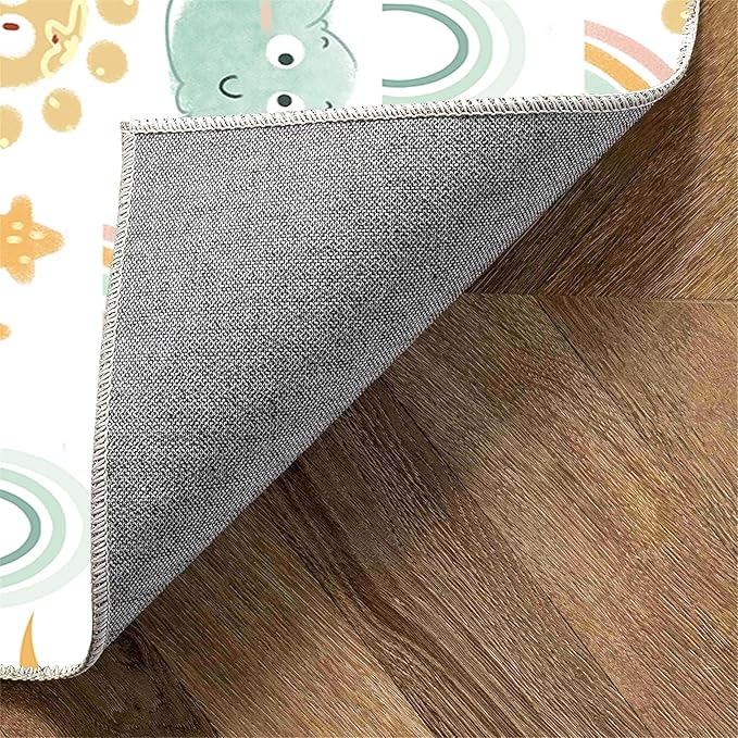 Cute Fluffy Kids Rugs Girls Bedroom Rainbow Rugs Living Room Colorful Floor Mats Soft Washable Non-Slip Rugs Smiling Sun White Cloud Patterns Kids Room Nursery Decoration 6x8ft