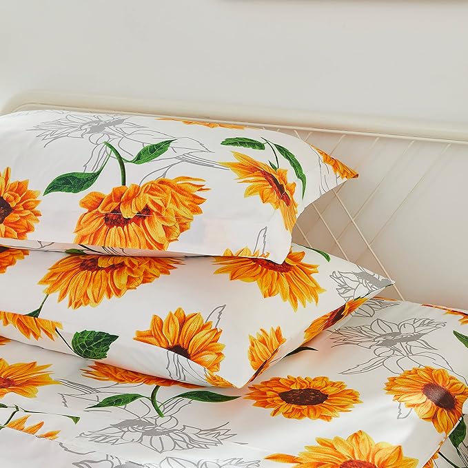 Brandream Duvet Cover Full/Queen Size 3 Pieces Boho Sunflower Farmhouse Floral Girl Women Floral Bedding Duvet Cover Set Super Soft Breathable with Zipper Closure & Corner Ties(Yellow White)