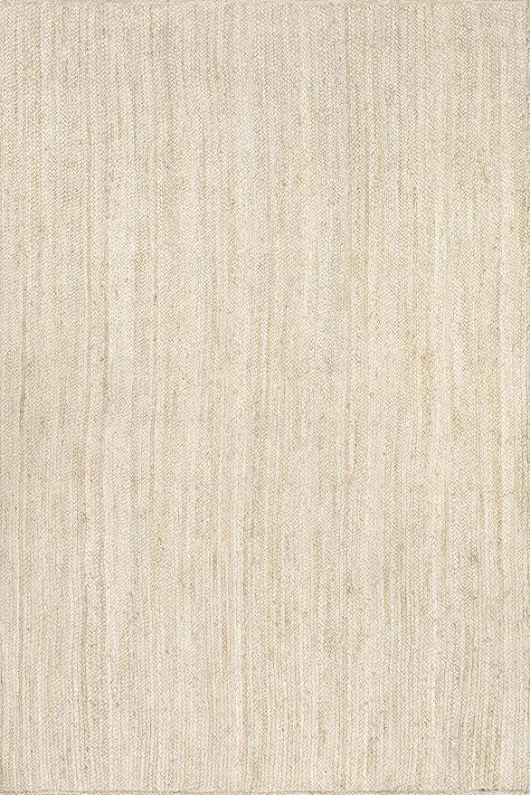 nuLOOM 12x18 Rigo Jute Hand Woven Area Rug, Off White, Solid Farmhouse Design, Natural Fiber, For Bedroom, Living Room, Dining Room, Hallway, Office, Kitchen, Entryway