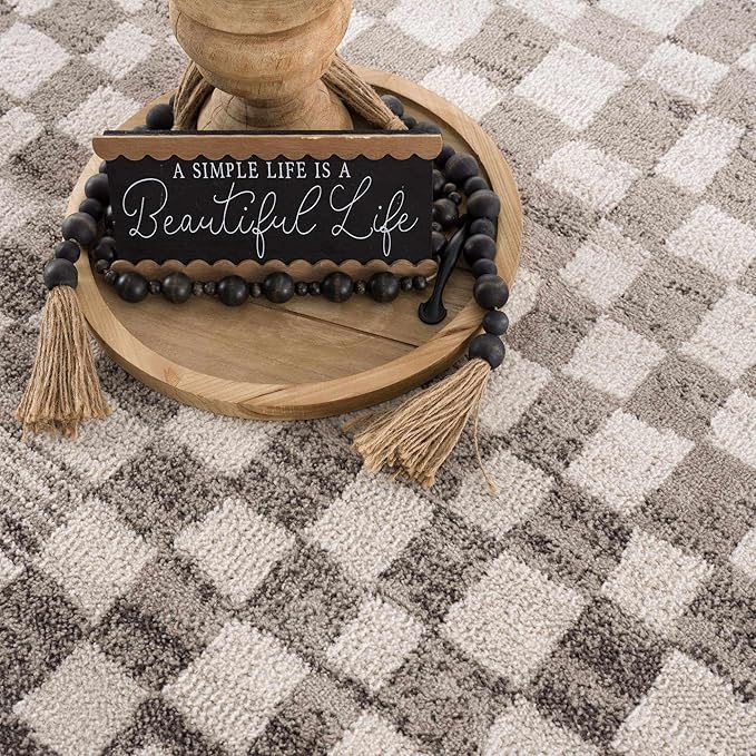 Hauteloom Pertek Modern Checkered Area Rug - Modern Geometric Carpet for Living Room, Kids Room, Nursery - Bohemian Boho Carpet - Brown, Beige, Cream - 2' x 3'