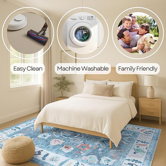 Fame Rugs Teal Modern Oushak Rug 2'6"x10, Vintage Turkish Colorful Oriental Antique Inspired Foldable Long Washable Runner Rugs, Luxury Living Room Bedroom (995T, 2'6" x 10')