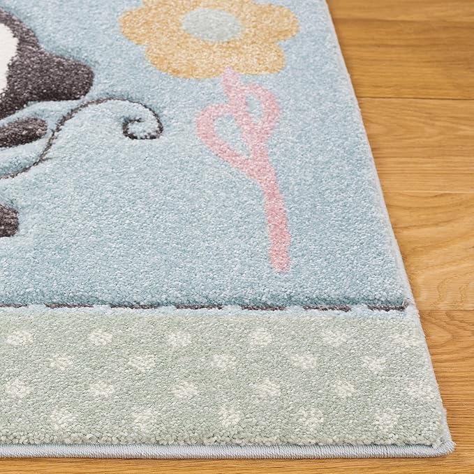 SAFAVIEH Carousel Kids Collection Area Rug - 6'7" x 9', Blue, Animal Design, Ideal for High Traffic Area for Boys & Girls in Playroom, Nursery, Bedroom (CRK120K-6)