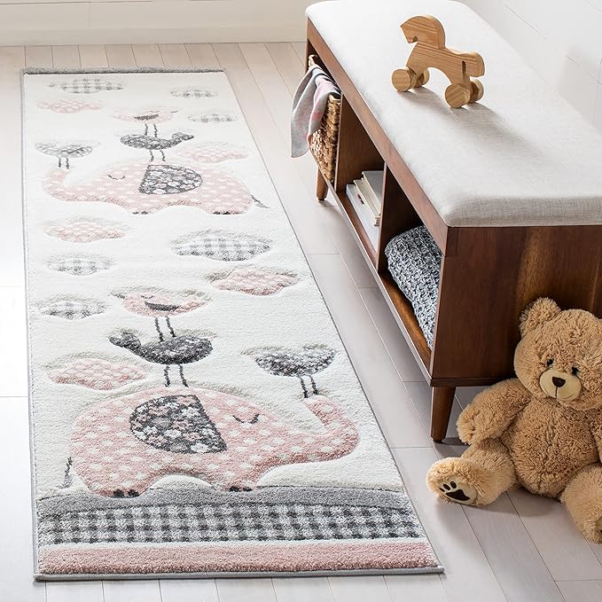 SAFAVIEH Carousel Kids Collection Runner Rug - 2'3" x 10', Pink & Ivory, Animal Design, Non-Shedding & Easy Care, Ideal for High Traffic Areas for Boys & Girls in Playroom, Nursery, Bedroom (CRK127P)