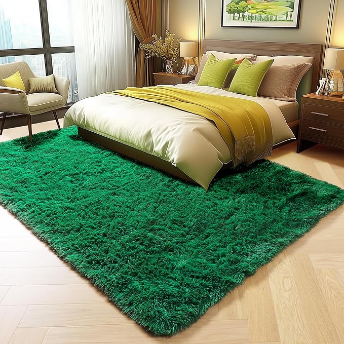 ONASAR Dark Green Area Rugs for Living Room Bedroom, 5x8 Fluffy Shaggy Large Rug, Indoor Washable Ultra Soft Plush Floor Carpets for Kids Boys Girls Teen Dorm Nursery Playroom Home Decor Aesthetic