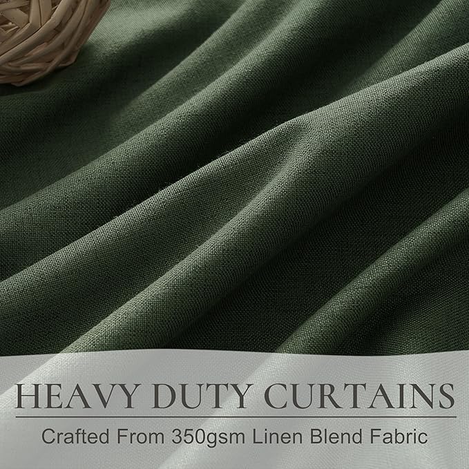 Dark Olive Green Curtains 70 Inch Length Extra Wide Pleated Black Out 84 Inch Long for Living Room, Linen Thick Sliding Glass Door Heavy Duty Insulated Large Window Drapes (70"Wx84"Lx 2Panels Loden)