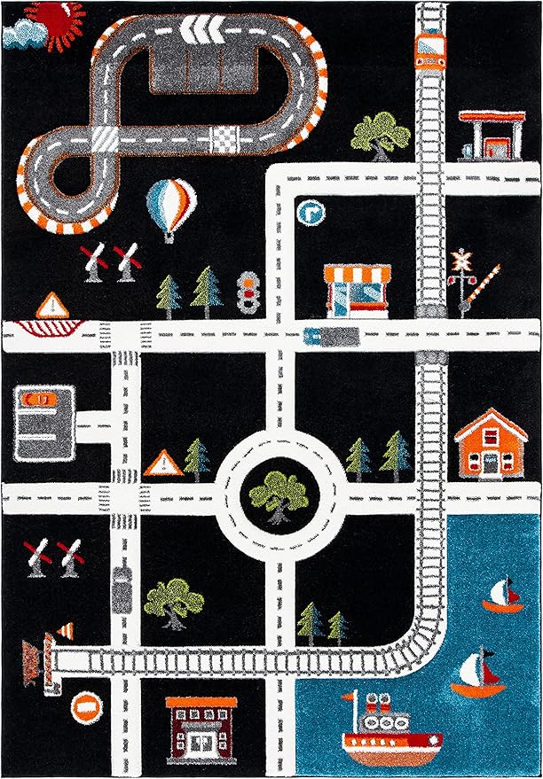 SAFAVIEH Carousel Kids Collection Accent Rug - 3'3" x 5'3", Black & Ivory, Non-Shedding & Easy Care, Ideal for High Traffic Areas for Boys & Girls in Playroom, Nursery, Bedroom (CRK192Z)
