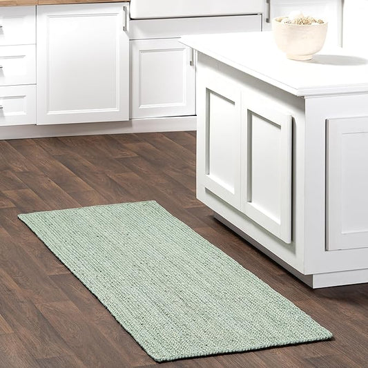nuLOOM Rigo Green, 2'6" x 6', Handmade, Jute, Soft and Textured, High Traffic, Stain Resistant, Easy Clean, Durable Runner for Bedroom, Living Room, Dining Space, Den, Foyer, Entryway