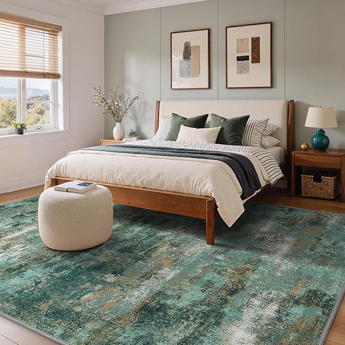 GENIMO Abstract Area Rug 8x10, Washable Large Modern Rug Non Slip, Low Pile Lightweight Soft Carpet for Living Room, Bedroom, Dining Room, Turquoise