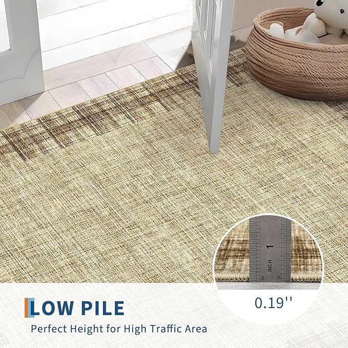 COZYLOOM Large Area Rug 9x12 Pet Friendly Carpet Machine Washable Carpet Abstract Rug for Living Room, Bedroom, Home Office, Family Room, Nursery（Natural）