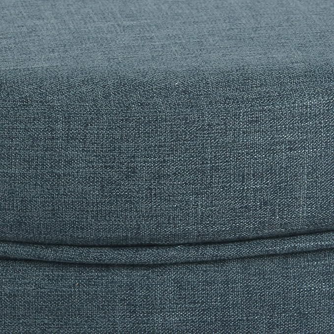 Homepop Home Decor | Upholstered Round Storage Ottoman | Ottoman with Storage for Living Room & Bedroom (Teal Linen) Large