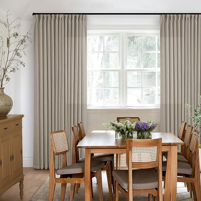 Burlywood Birch Linen Pinch Pleated Curtains 120 Inches Long for Living Room Pleated Drapes Hooks Back Tab Thick Linen Textured Boho Farmhouse Country Extra Long 120 Inch Curtain for Dining Bedroom