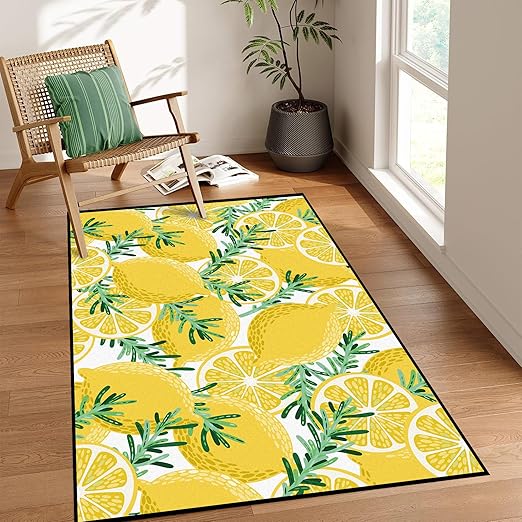 Lemon Rug Yellow Area Rugs for Bedroom Dorm Living Room Lemon Tree Throw Rug Floor Mat Pad Doormat Carpet, 3' x 5'(90 x 160cm)