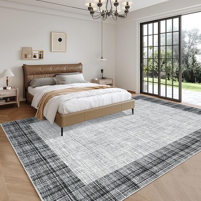 COZYLOOM Large Area Rug 9x12 Pet Friendly Carpet Machine Washable Carpet Abstract Rug for Living Room, Bedroom, Home Office, Family Room, Nursery（Grey）