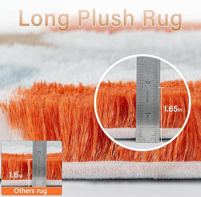 Checkered Area Rug 2x6 for Bedroom, Modern Neutral Shag Rug Super Soft Runner Carpet Washable Fluffy Rugs for Living Room Bedside Sofa Home Dorm Decor Aesthetic