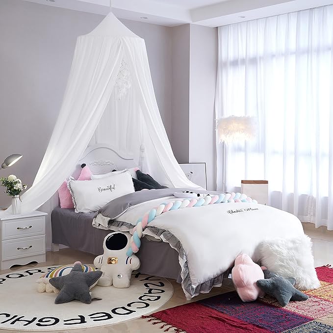 Princess Bed Canopy for Girls, Extra Large Hanging Canopy for Bed, Dreamy Play Tent for Girls Room Bedroom Decoration, Breathable Canopy Bed Curtain for Children Reading Nook - Pure White