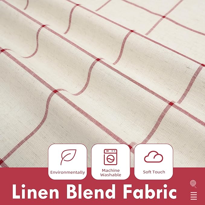 DriftAway 2 Panels 100% Blackout Windowpane Plaid Linen Curtains Double Layer Drapes for Bedroom 102 Inches Long Farmhouse Thermal Insulated 3.25 Inch Rod Pocket Back Tab for Living Room Red