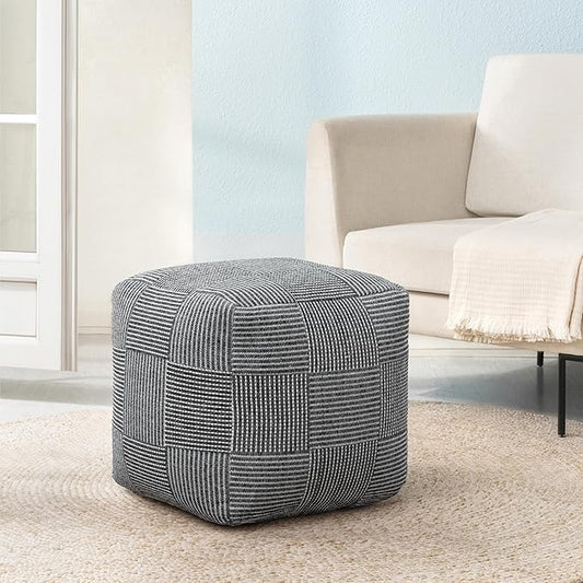 Anji Mountain 100% Handmade & Handcrafted Comfortable Home Décor Pouf Ottoman Footrest for Living Room, Bedroom, Nursery, Kidsroom, Patio Furniture - (20" x 20" x 20" - Gray Maze)