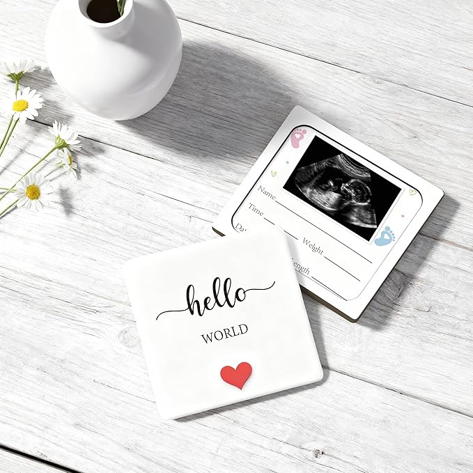 Pregnancy Announcement Ultrasound Picture Frame, Hello World Newborn Sign, Ultrasound Photo Frame Wooden Surprise Box, Birth Announcement Gifts, Pregnancy Reveal to Family, Friends