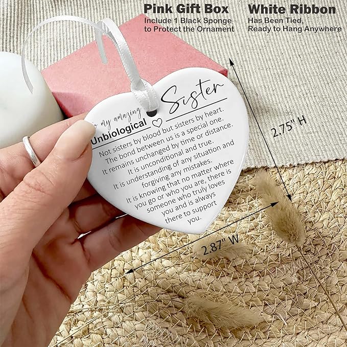 Heart Shaped Christmas Ornament-Friendship Gift for Women Sister in Law Best Friend Soul Sister Birthday Unbiological Sister BFF Bestie Appreciation Keepsake Decor