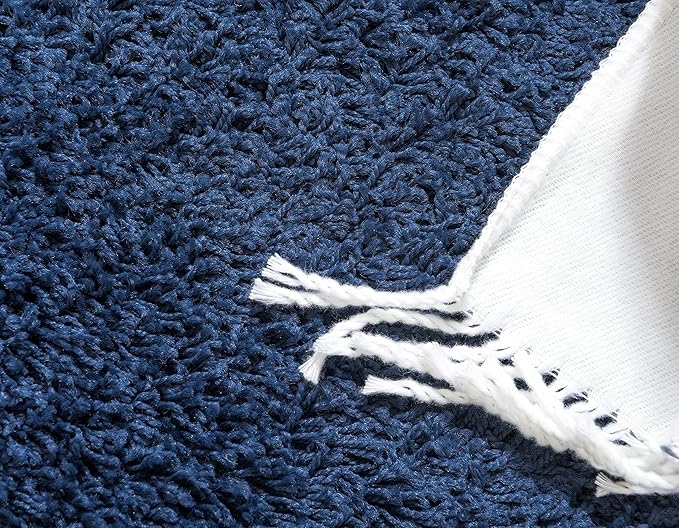 Unique Loom Solid Shag Collection Area Rug (2' 6" x 13' 1" Runner, Sapphire Blue/ Navy Blue)