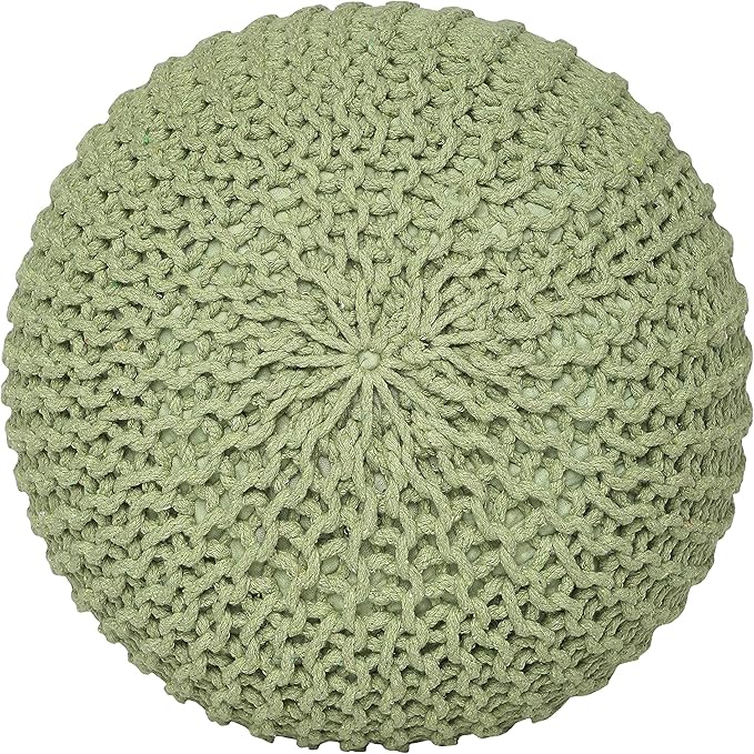 REDEARTH · Round Pouf Foot Stool Ottoman - Cotton Knitted Cord Boho Pouffe - Cable Poof Filled Footrest Stuffed for Living Room - Nursery - Bedroom - Patio - Lounge (19.5"x19.5"x14") - Kiwi