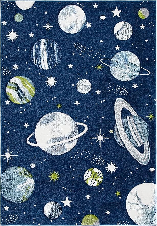 SAFAVIEH Carousel Kids Collection Accent Rug - 3'3" x 5'3", Navy & Ivory, Non-Shedding & Easy Care, Ideal for High Traffic Areas for Boys & Girls in Playroom, Nursery, Bedroom (CRK103N)