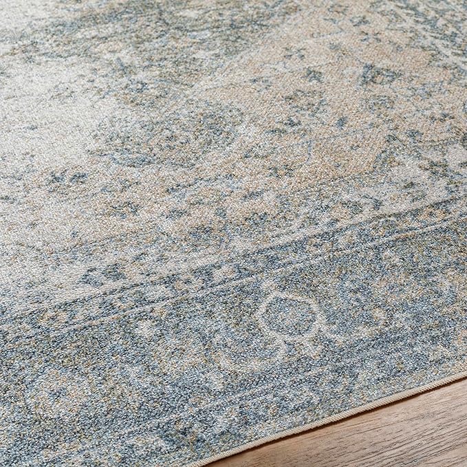 Mark&Day Washable Rugs, 2x4 Edmond Traditional Denim Area Rug, Gray Dark Blue Olive Carpet for Living Room, Bedroom or Kitchen (2'3" x 3'9",Machine Washable)