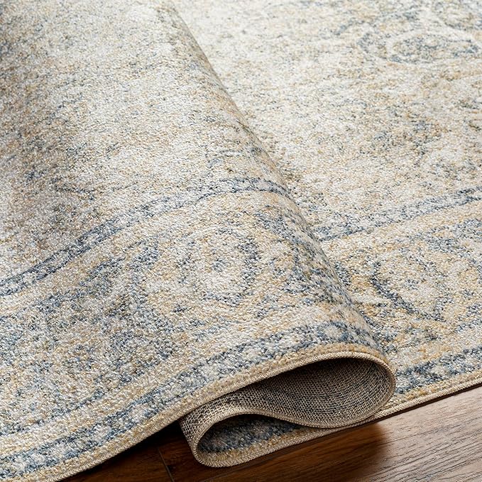 Mark&Day Washable Rugs, 3x7 East Traditional Light Gold Runner Area Rug, Gold Blue Beige Carpet for Hallway, Kitchen, Bedroom or Living Room (2'7" x 7'3" Runner, Machine Washable)