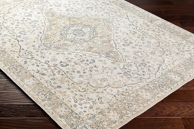 Mark&Day Washable Rugs, 7ft Round Eminence Traditional Camel Area Rug, Brown Beige Yellow Carpet for Living Room, Bedroom or Kitchen (6'7" Round, Machine Washable)
