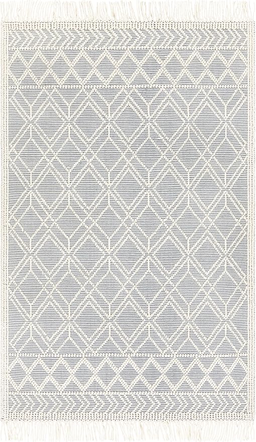 Mark&Day Wool Rugs, 2x8 Staveley Cottage Denim Runner Area Rug, Grey White Ivory Carpet for Hallway, Kitchen, Bedroom or Living Room (2'6" x 8' Runner)