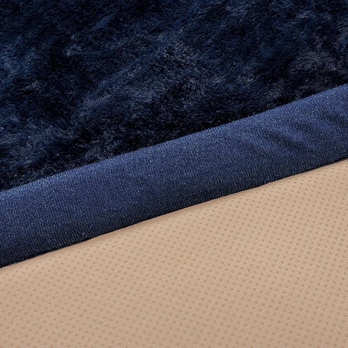 Loartee Faux Rabbit Fur Rug - 1.18" Thick Soft Fluffy Area Rug, Non-Slip Memory Foam Crawling Mat, Dark Blue, 71"x78"
