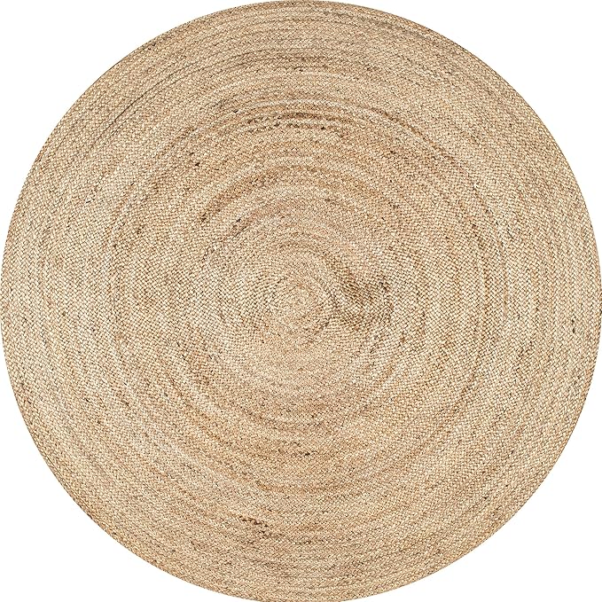 nuLOOM 8 Round Rigo Jute Hand Woven Area Rug, Natural, Solid Farmhouse Design, Natural Fiber, For Bedroom, Living Room, Dining Room, Hallway, Office, Kitchen, Entryway