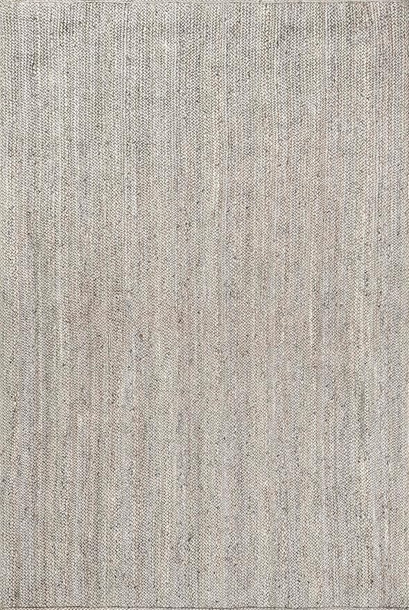 nuLOOM 4x6 Rigo Jute Hand Woven Area Rug, Grey, Solid Farmhouse Design, Natural Fiber, For Bedroom, Living Room, Dining Room, Hallway, Office, Kitchen, Entryway