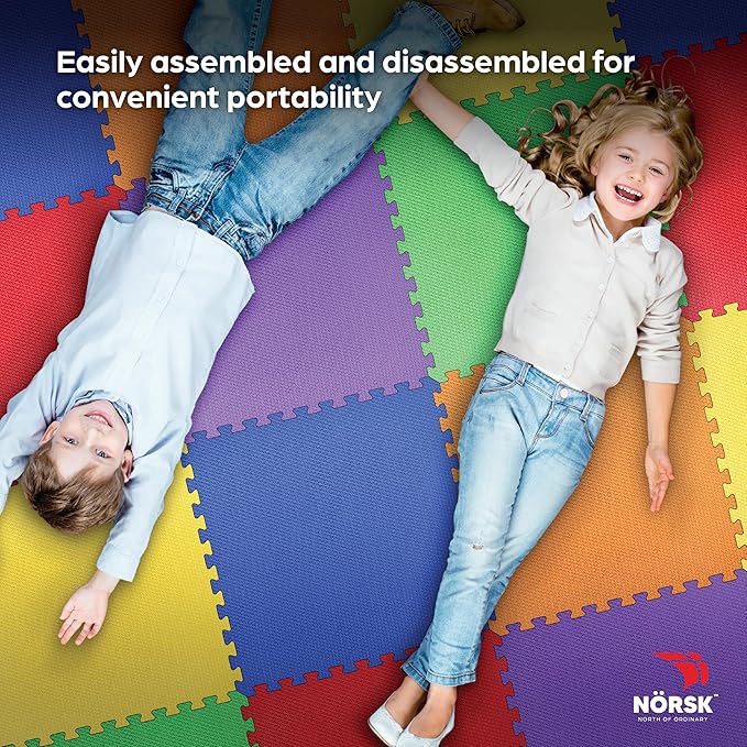 Norsk Kids Puzzle Play Mats Interlocking EVA Foam Floor Tiles Solid Color, 30 Tiles - 120 Sq. Ft., 1/2" Thick, Rainbow Pack